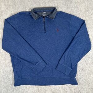 Polo Ralph Lauren Luxury Jersey Quarter Zip Pullover Navy Large Maroon Pony